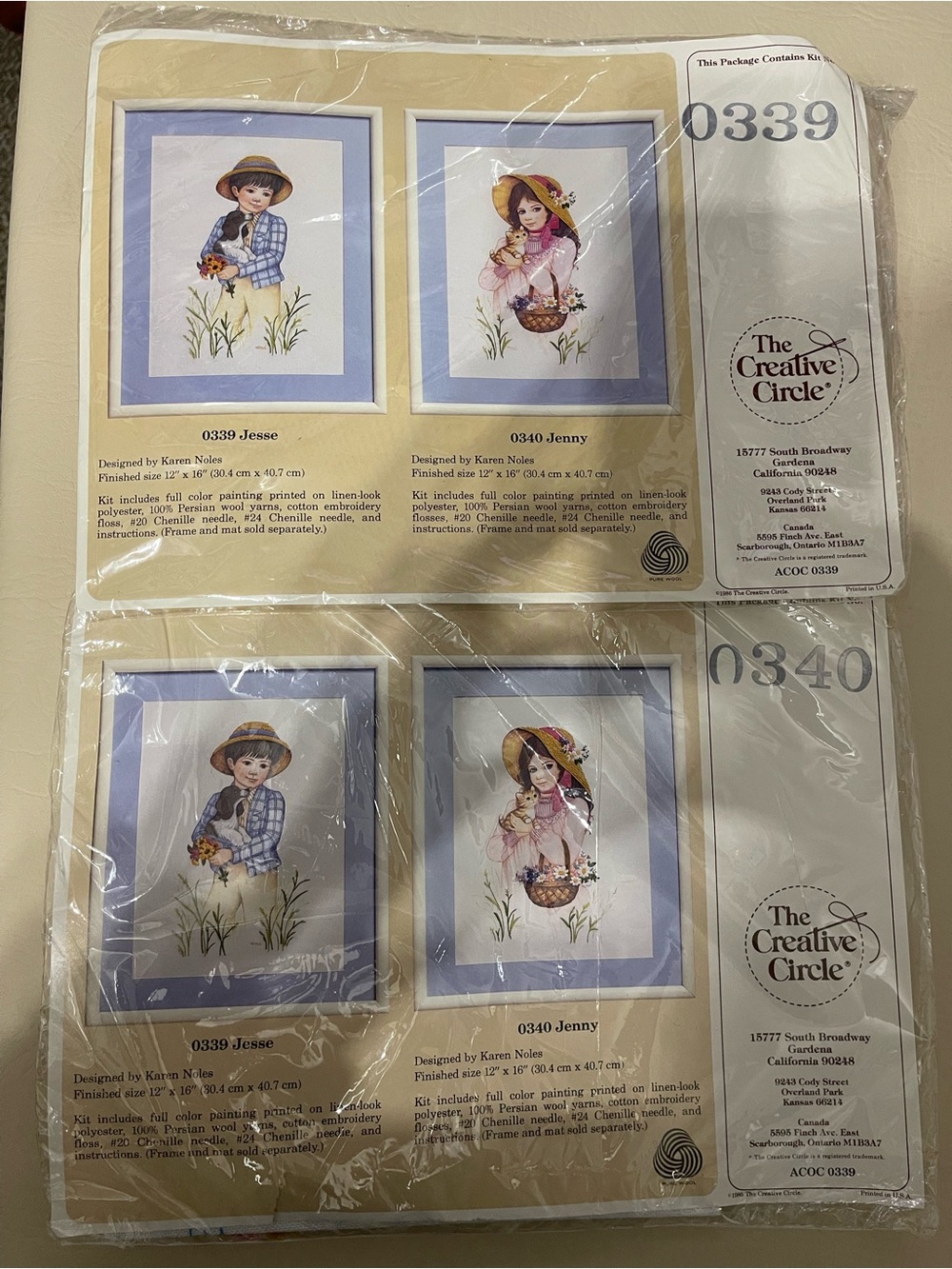 Vintage The Creative Circle cross stitch Art Kits Jesse and Jenny